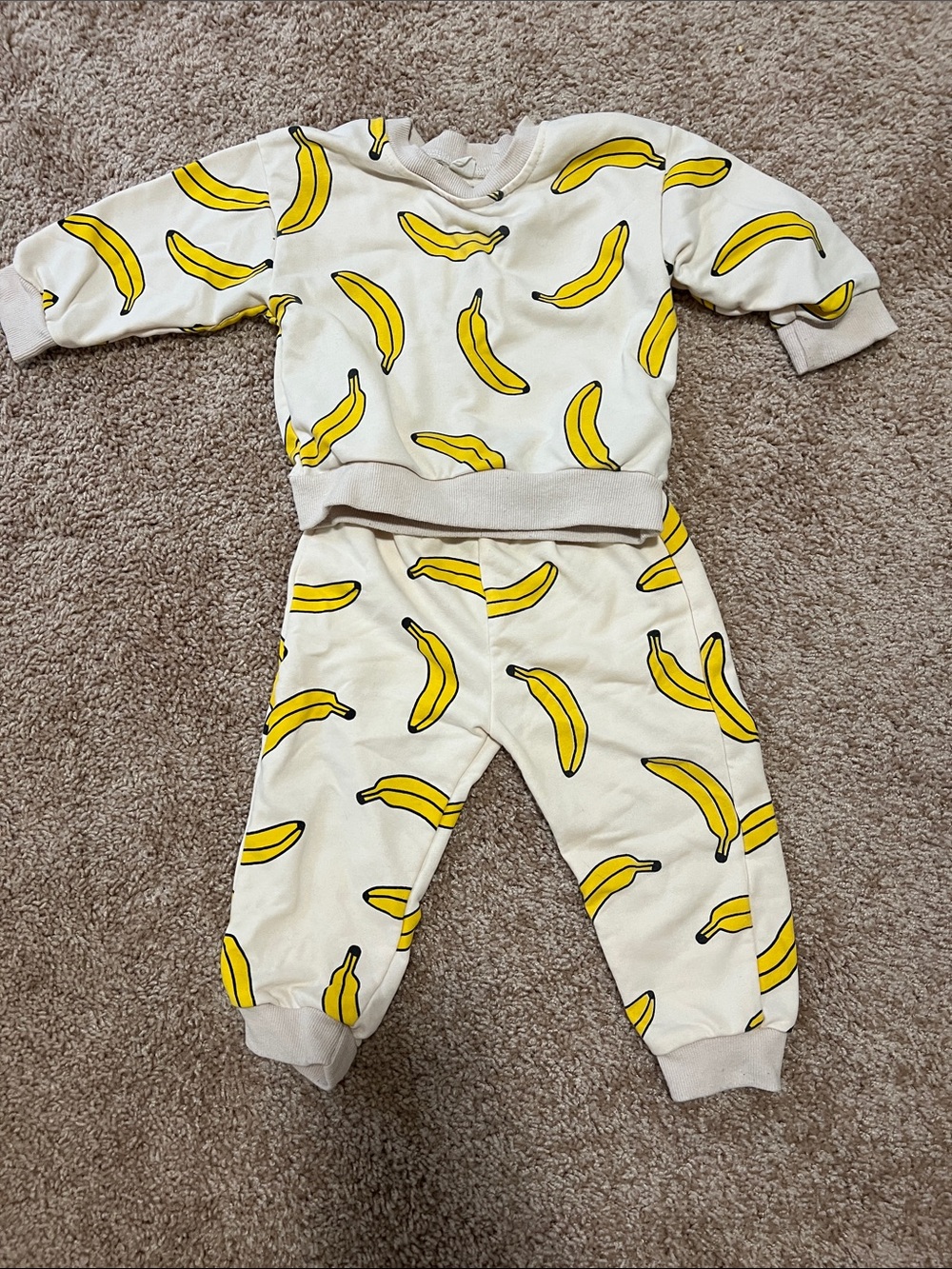 Kids Banana Print Sweatshirt & Jogger Set - Yellow